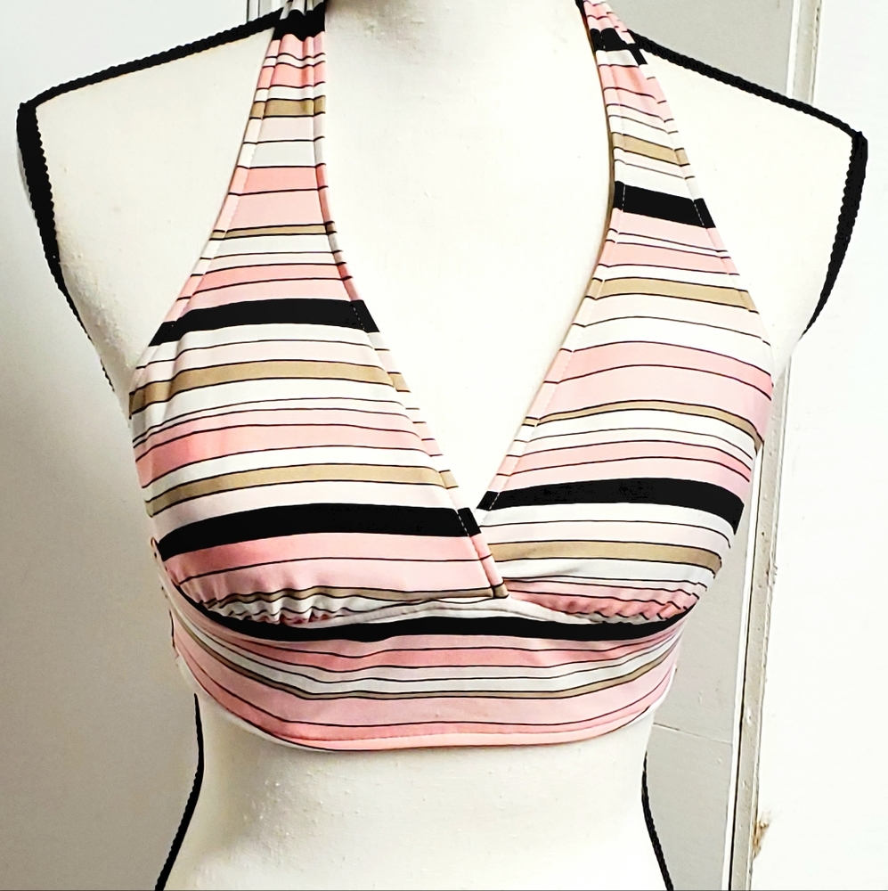 Merona Women Size Small Swimsuit Bathing Bikini Set Stripe/ Solid Pink Brown